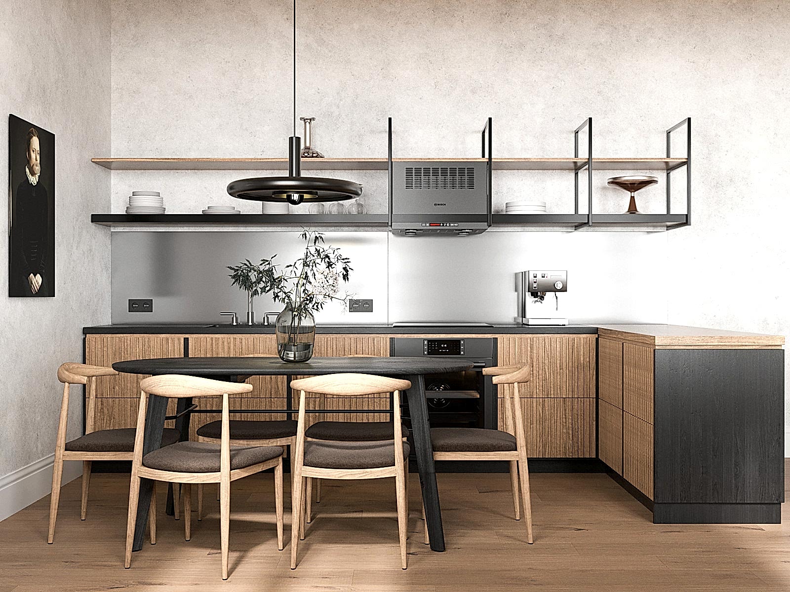 Кухня в стиле лофт без верхних шкафов - фото - 3