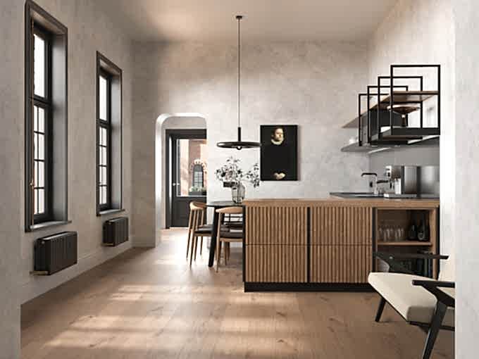 Кухня в стиле лофт без верхних шкафов - фото - 1