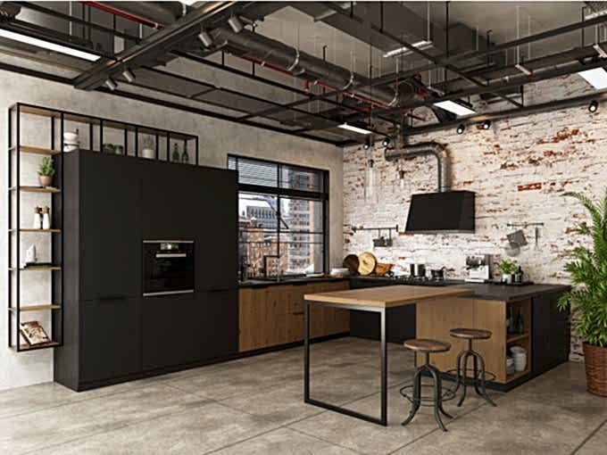 Кухня лофт с деревянными фасадами и темной гаммой - фото - 3