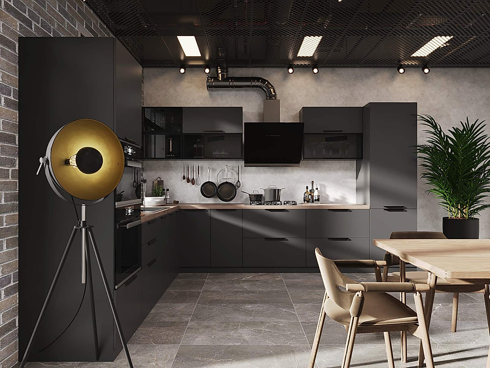 Современный дизайн кухни в стиле минималистичный лофт - фото - 2