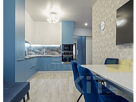 Современная угловая кухня в небесно-голубом цвете - фото - 2