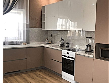 Кухня угловая бежевый низ с ручками профиль - фото - 8